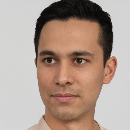 Neutral asian young-adult male with short  black hair and brown eyes