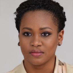 Neutral black young-adult female with short  brown hair and brown eyes
