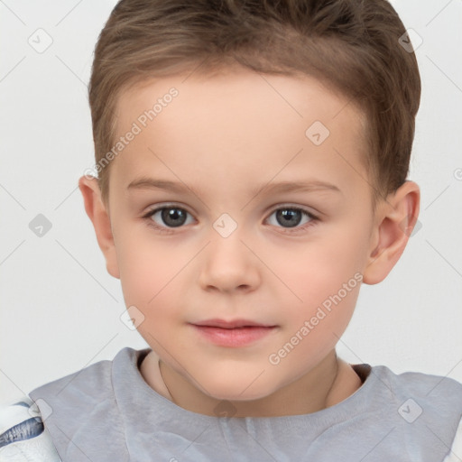 Neutral white child female with short  brown hair and brown eyes