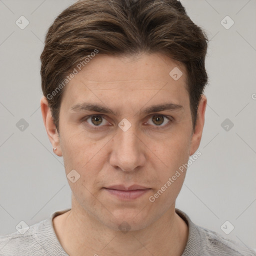 Neutral white adult male with short  brown hair and brown eyes