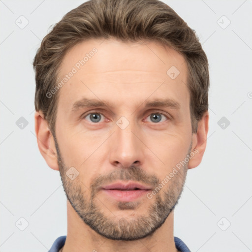 Neutral white adult male with short  brown hair and brown eyes