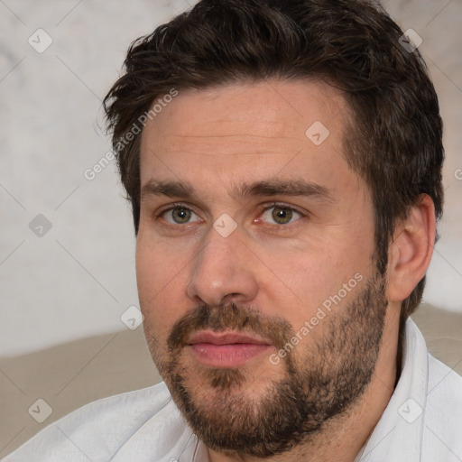 Neutral white adult male with short  brown hair and brown eyes