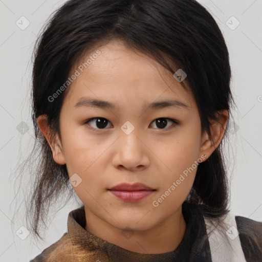 Neutral asian young-adult female with medium  brown hair and brown eyes