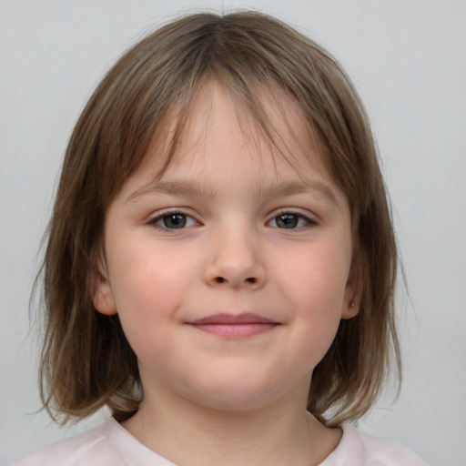 Neutral white child female with medium  brown hair and brown eyes