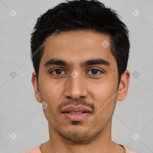 Neutral asian young-adult male with short  black hair and brown eyes