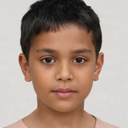 Neutral asian child male with short  brown hair and brown eyes