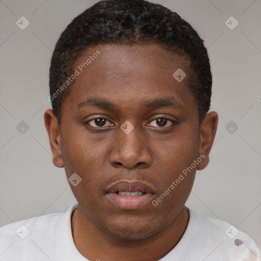 Neutral black young-adult male with short  brown hair and brown eyes