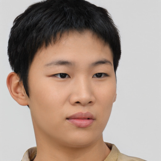 Neutral asian young-adult male with short  brown hair and brown eyes