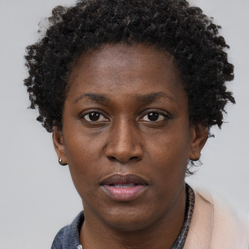 Neutral black young-adult female with short  brown hair and brown eyes
