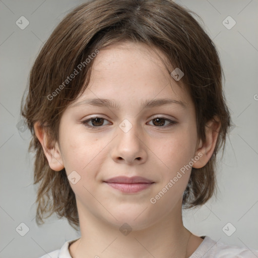 Neutral white child female with medium  brown hair and brown eyes