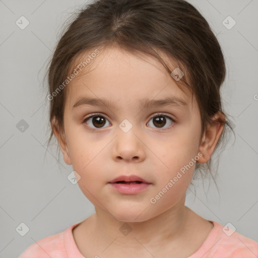 Neutral white child female with medium  brown hair and brown eyes