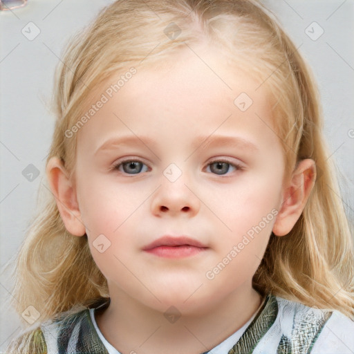 Neutral white child female with medium  brown hair and blue eyes