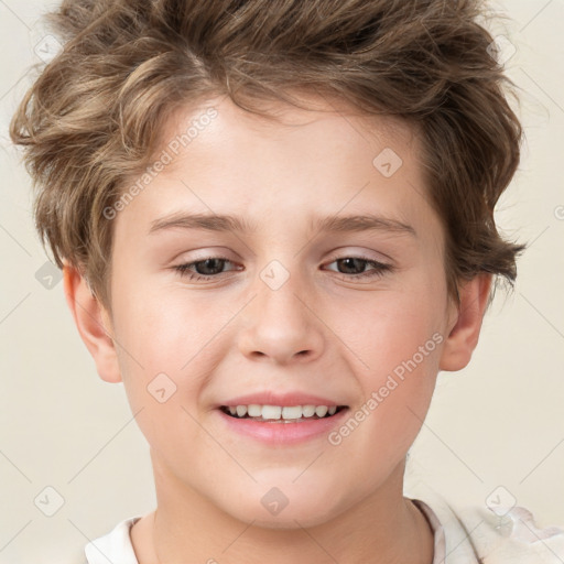 Joyful white child male with short  brown hair and brown eyes