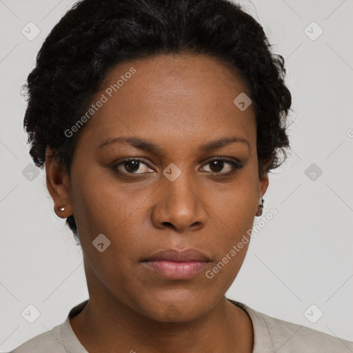 Neutral black young-adult female with short  brown hair and brown eyes