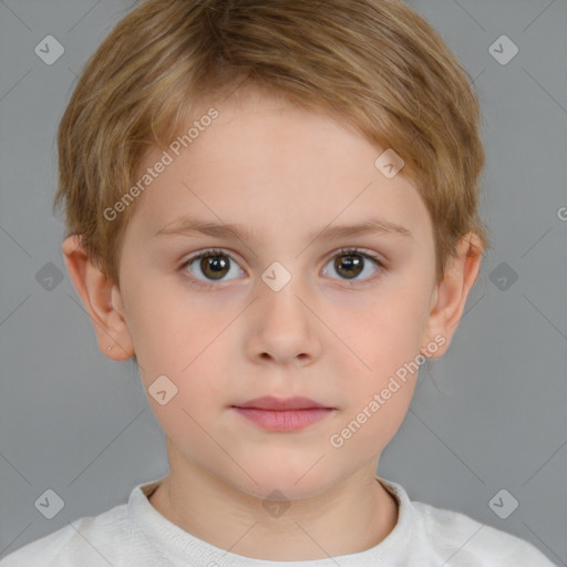 Neutral white child female with short  brown hair and brown eyes