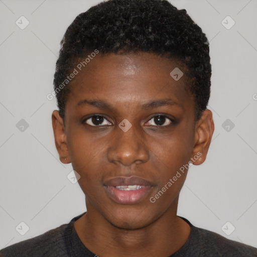 Neutral black young-adult male with short  brown hair and brown eyes