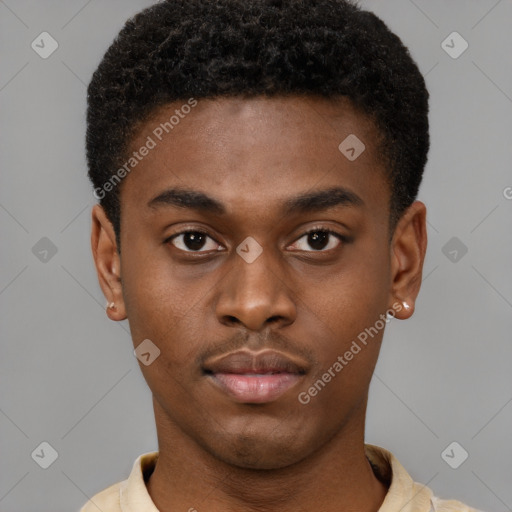 Neutral black young-adult male with short  brown hair and brown eyes