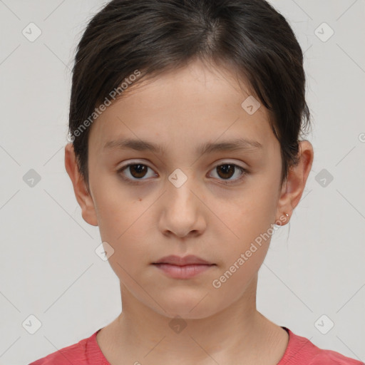 Neutral white child female with short  brown hair and brown eyes