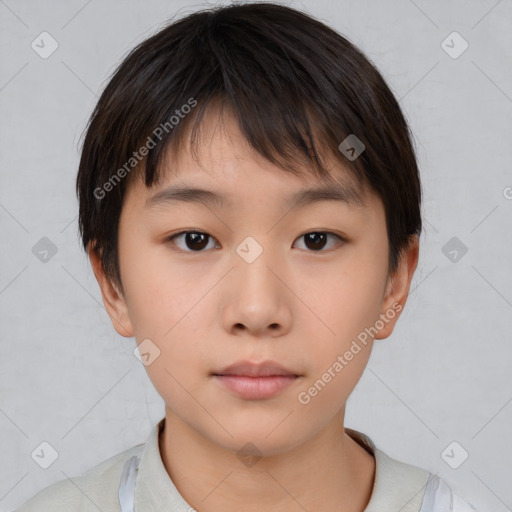Neutral white young-adult female with short  brown hair and brown eyes