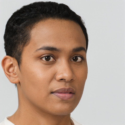 Neutral latino young-adult male with short  brown hair and brown eyes