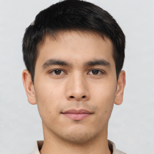 Neutral asian young-adult male with short  brown hair and brown eyes