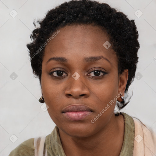 Neutral black young-adult female with short  brown hair and brown eyes