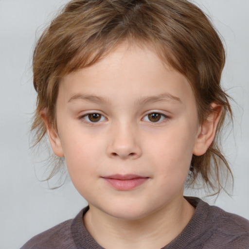 Neutral white child female with medium  brown hair and brown eyes