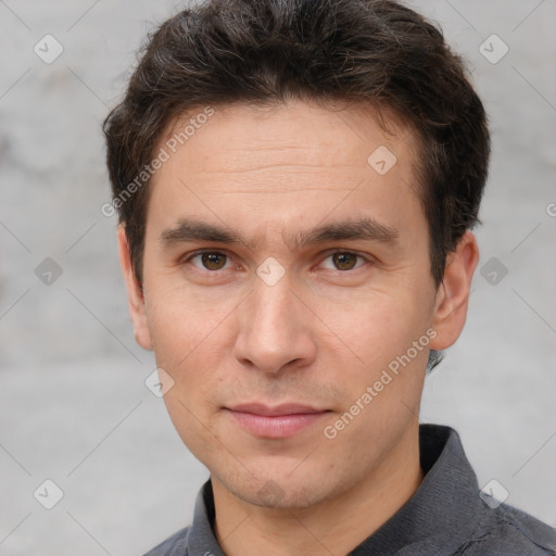 Neutral white adult male with short  brown hair and brown eyes