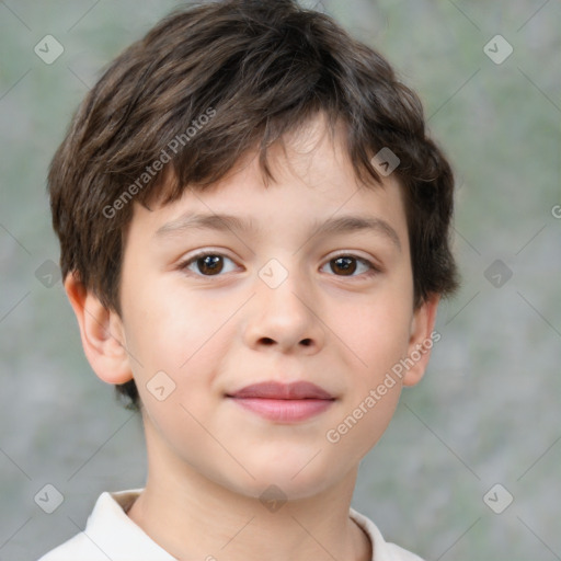 Joyful white child male with short  brown hair and brown eyes