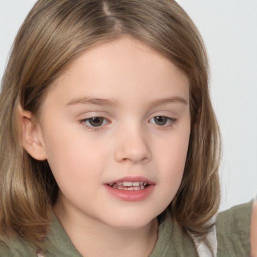 Neutral white child female with medium  brown hair and brown eyes