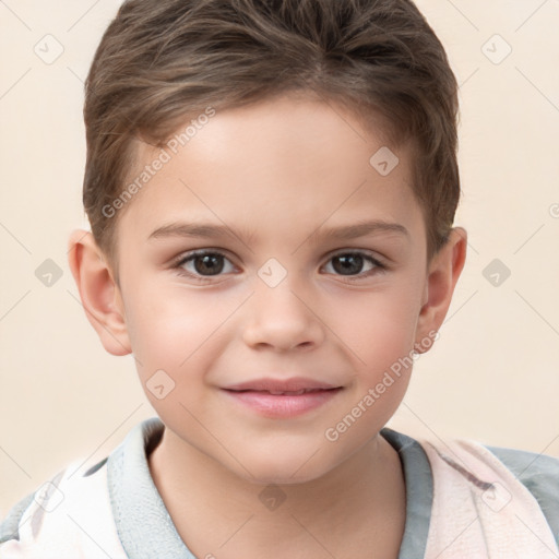 Joyful white child male with short  brown hair and brown eyes