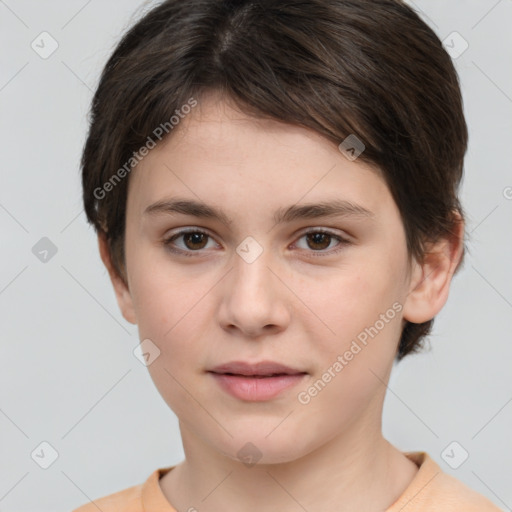 Neutral white young-adult female with short  brown hair and brown eyes