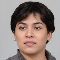 Neutral asian young-adult female with short  black hair and brown eyes