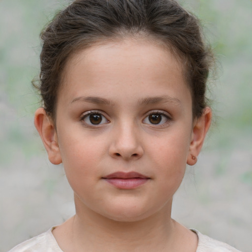 Neutral white child female with short  brown hair and brown eyes