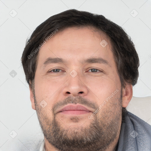 Neutral white adult male with short  brown hair and brown eyes