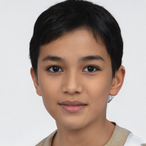 Neutral asian child female with short  black hair and brown eyes