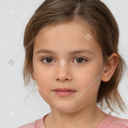 Neutral white child female with medium  brown hair and brown eyes