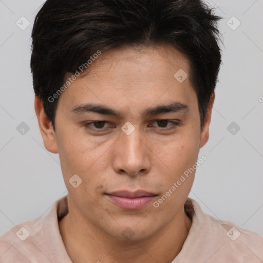 Neutral asian young-adult male with short  brown hair and brown eyes