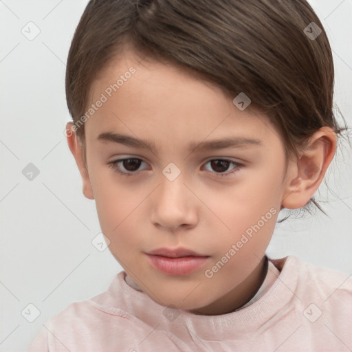 Neutral white child female with short  brown hair and brown eyes