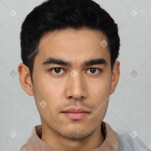 Neutral asian young-adult male with short  black hair and brown eyes