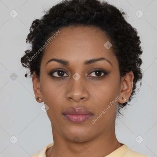 Neutral black young-adult female with short  brown hair and brown eyes