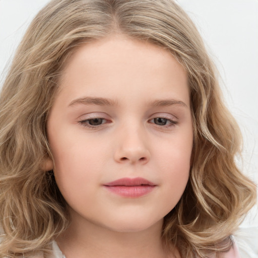 Neutral white child female with long  brown hair and brown eyes