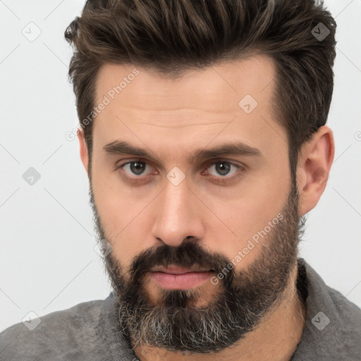 Neutral white adult male with short  brown hair and brown eyes