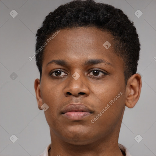 Neutral black young-adult male with short  brown hair and brown eyes