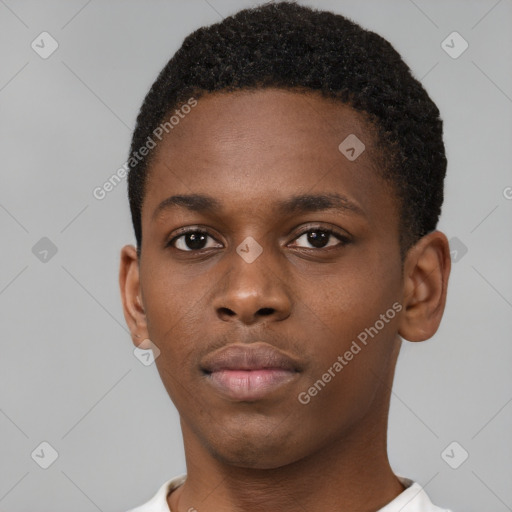 Neutral black young-adult male with short  brown hair and brown eyes