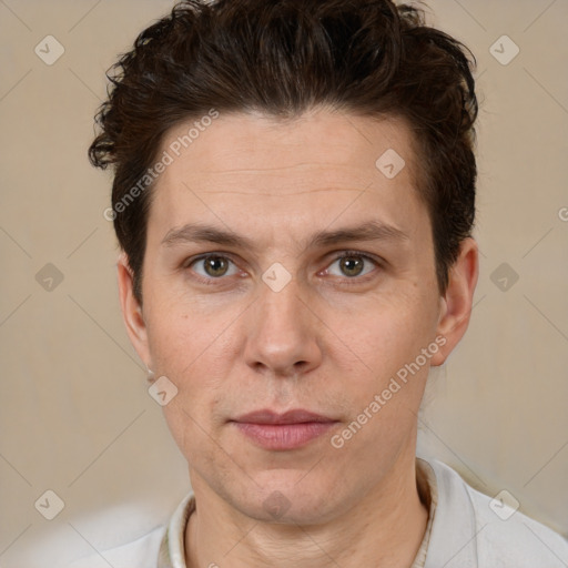 Neutral white adult male with short  brown hair and brown eyes