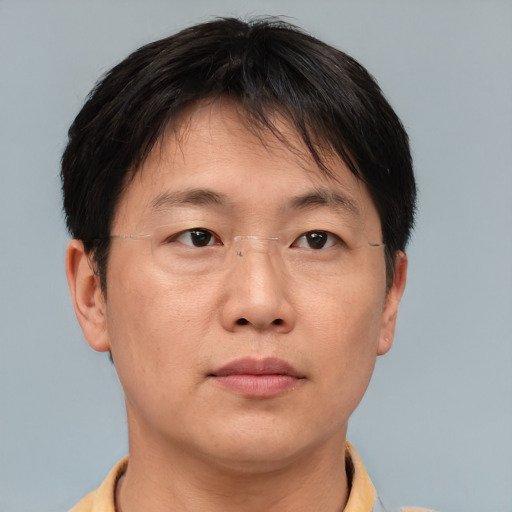 Neutral asian young-adult male with short  brown hair and brown eyes