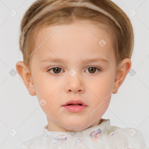 Neutral white child female with short  brown hair and brown eyes