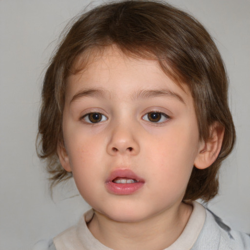 Neutral white child female with medium  brown hair and brown eyes