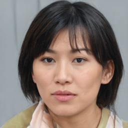 Neutral asian young-adult female with medium  brown hair and brown eyes